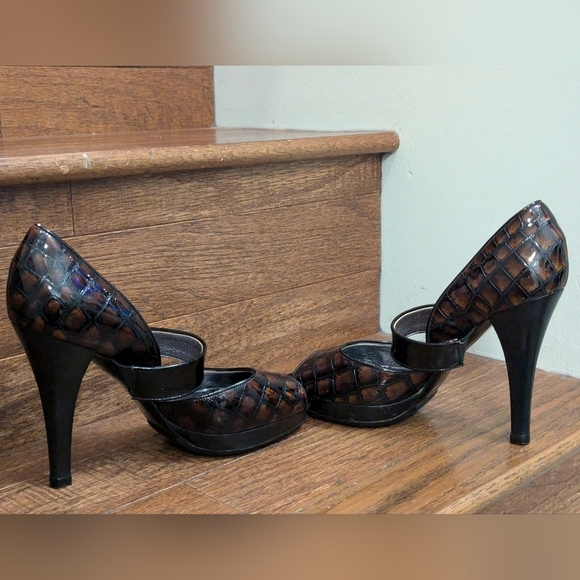 Laurel Exotic croc Skin Slingback Platform Peep Toe Heels EU 37 - Picture 10 of 16